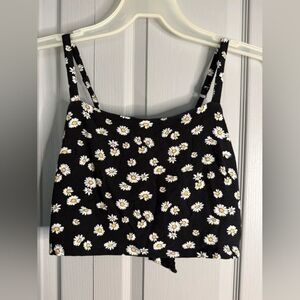 Black Daisy Print Cropped Cami Top